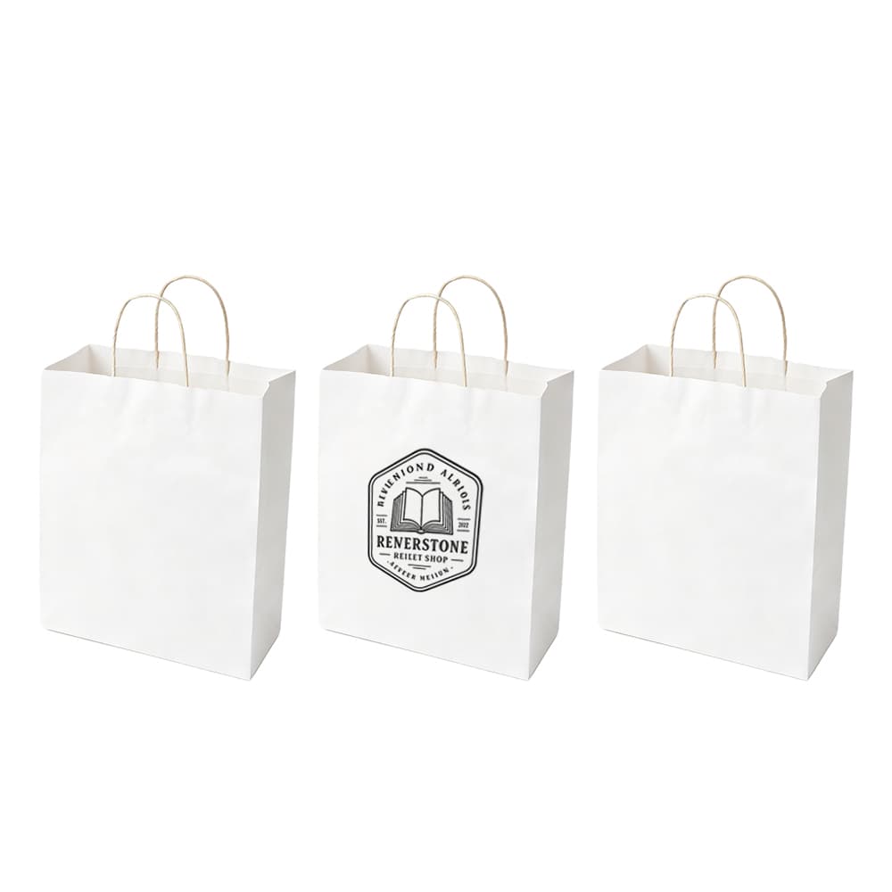 10" x 5" x 13" White Paper Customizable Shopping Bag w/ Handles