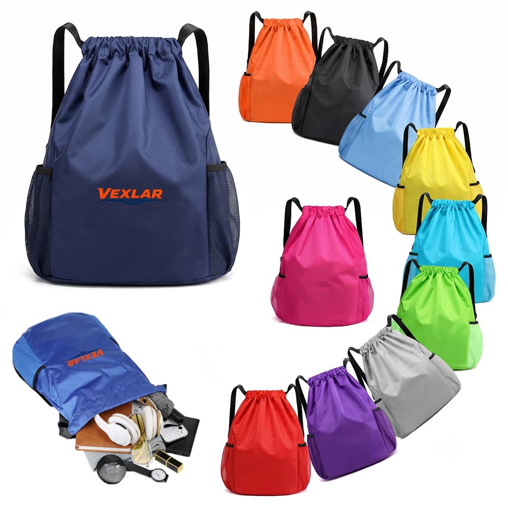 Large Waterproof Drawstring Backpack w/ Mesh Pockets