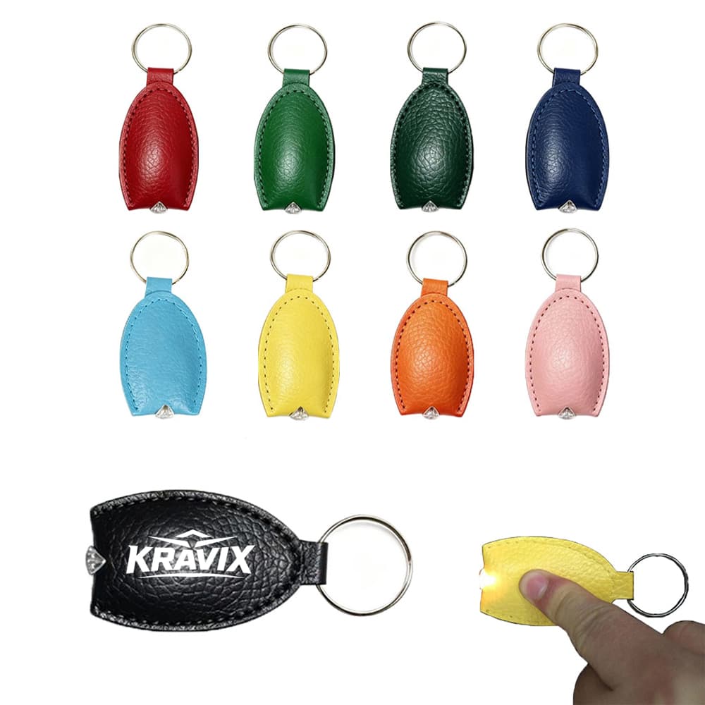 LED Light PU Leather Keychain